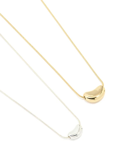 Mixed Metal Pebble Pendant Necklaces 2-Pack
