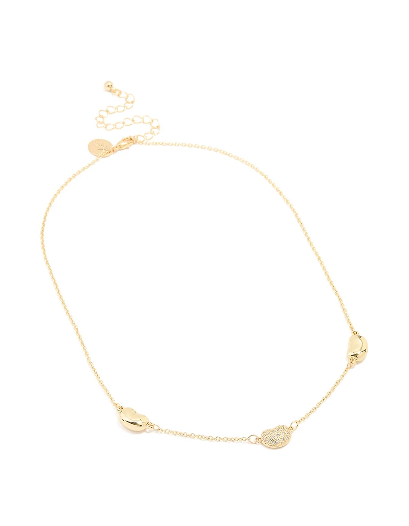 Gold Plated Cubic Zirconia Triple Pebble Pendant Necklace