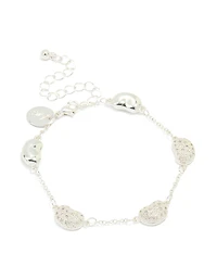 Silver Plated Brass  Cubic Zirconia Pebble Charm Bracelet