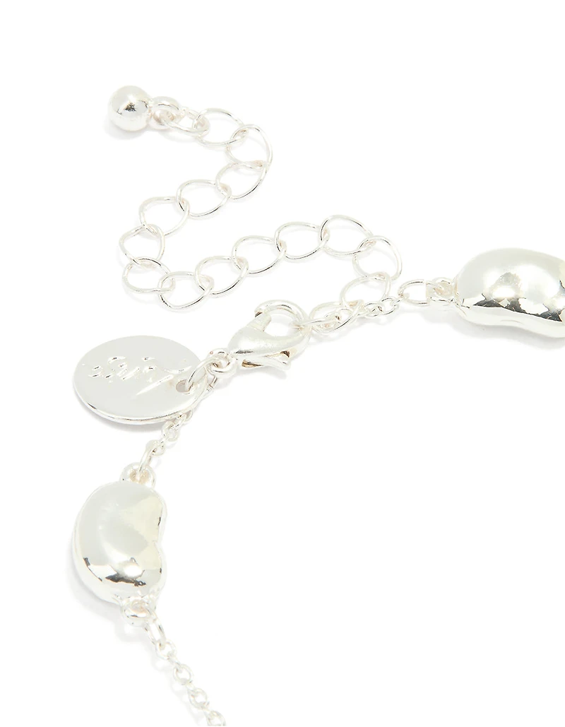 Silver Plated Brass  Cubic Zirconia Pebble Charm Bracelet