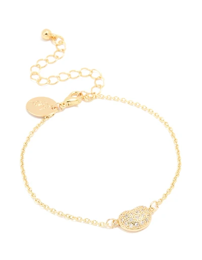 Gold Plated Brass Cubic Zirconia Single Pebble Bracelet