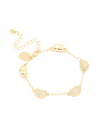 Gold Plated Brass Cubic Zirconia Pebble Charm Bracelet