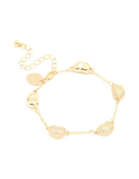 Gold Plated Brass Cubic Zirconia Pebble Charm Bracelet