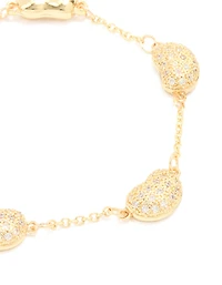 Gold Plated Brass Cubic Zirconia Pebble Charm Bracelet