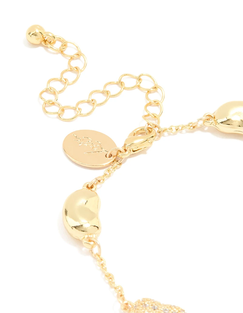 Gold Plated Brass Cubic Zirconia Pebble Charm Bracelet