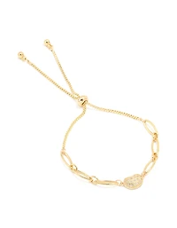 Gold Plated Brass Cubic Zirconia Pebble Chain Link Toggle Bracelet