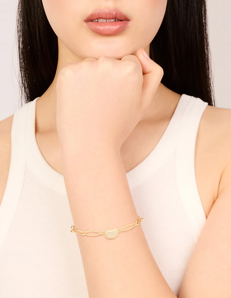 Gold Plated Brass Cubic Zirconia Pebble Chain Link Toggle Bracelet