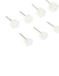 Silver Multi-Shape Cubic Zirconia Stud Earrings 6-Pack