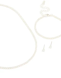 Silver Cubic Zirconia Tennis Necklace, Bracelet & Earrings Set