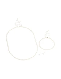 Silver Cubic Zirconia Tennis Necklace, Bracelet & Earrings Set