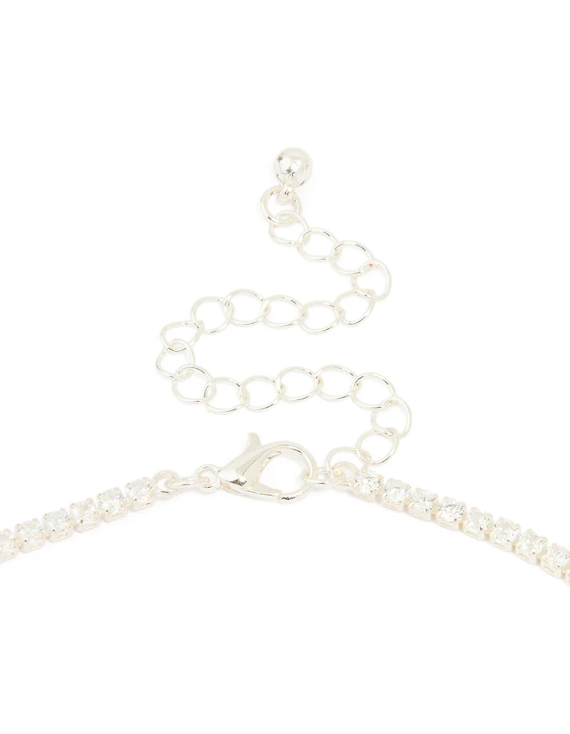 Silver Cubic Zirconia Tennis Necklace, Bracelet & Earrings Set