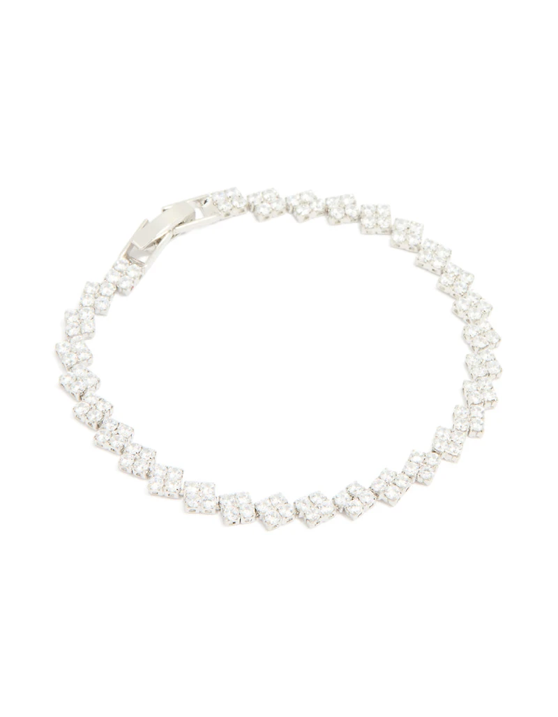 Silver Cubic Zirconia Rectangular Tennis Bracelet