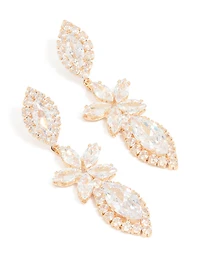 Gold Cubic Zirconia Statement Flower Drop Earrings