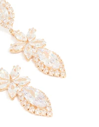 Gold Cubic Zirconia Statement Flower Drop Earrings