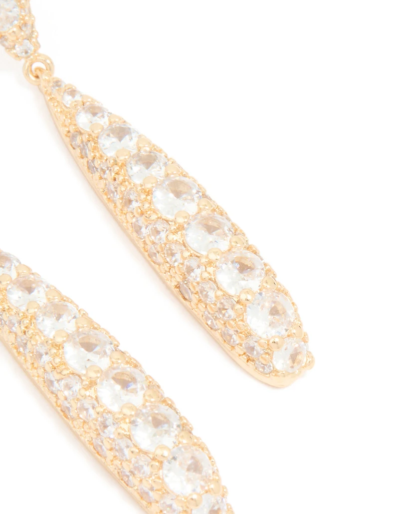 Gold Cubic Zirconia Elongated Drop Earrings