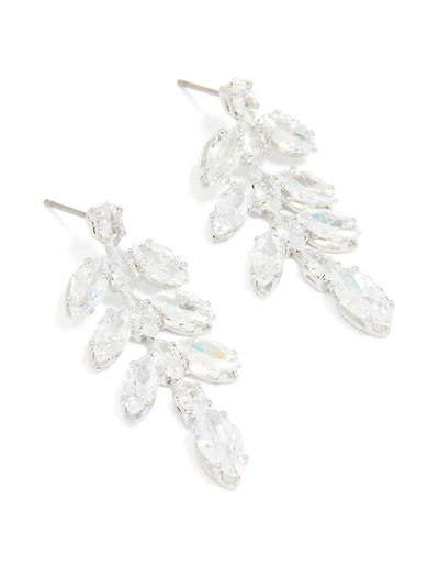 Boucles d’oreilles tombantes en feuille de zircone cubique argentée
