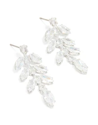 Silver Cubic Zirconia Leaf Drop Earrings