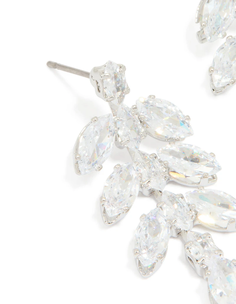 Silver Cubic Zirconia Leaf Drop Earrings