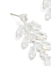 Silver Cubic Zirconia Leaf Drop Earrings