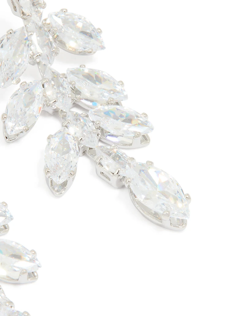 Silver Cubic Zirconia Leaf Drop Earrings