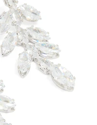 Silver Cubic Zirconia Leaf Drop Earrings