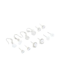 Silver Pearl & Cubic Zirconia Earrings 6-Pack