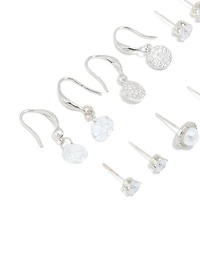 Silver Pearl & Cubic Zirconia Earrings 6-Pack