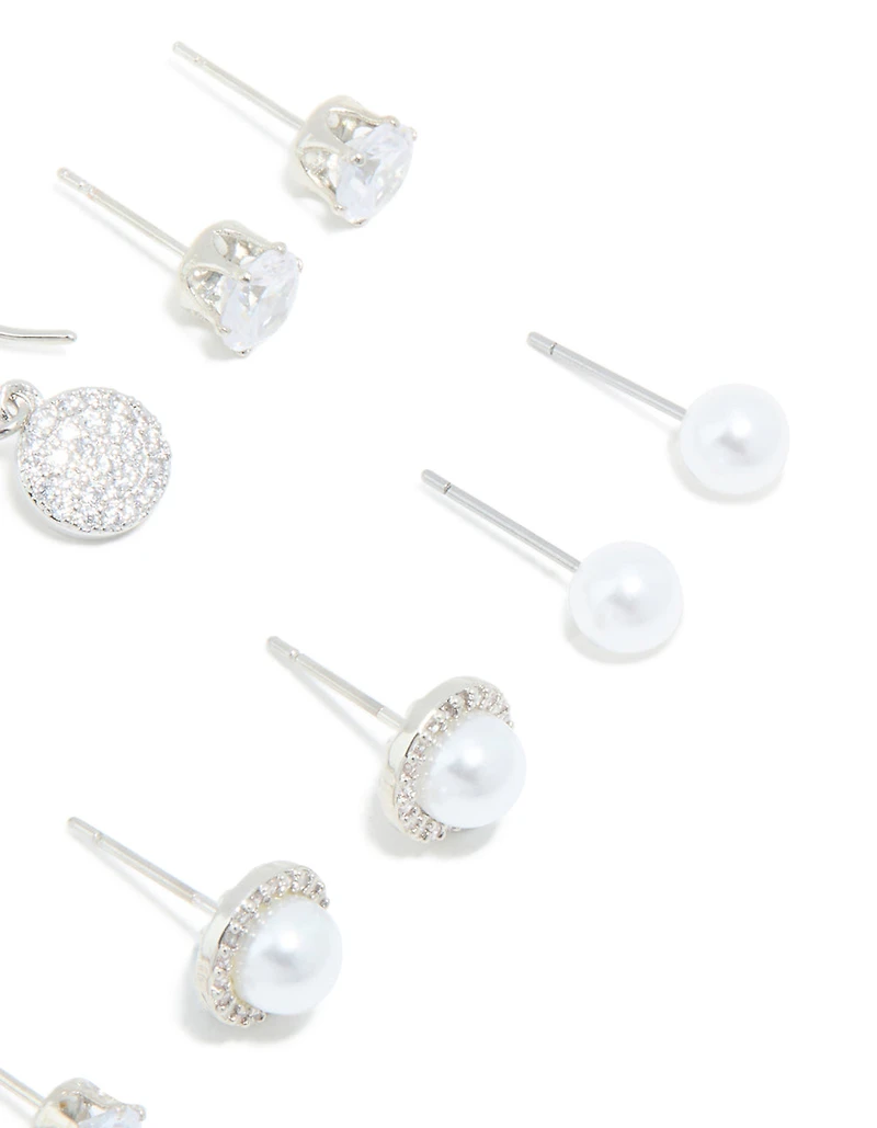 Silver Pearl & Cubic Zirconia Earrings 6-Pack