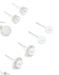 Silver Pearl & Cubic Zirconia Earrings 6-Pack