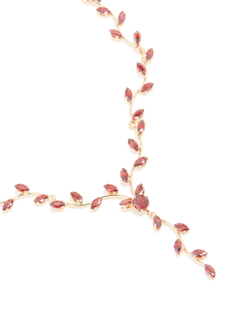 Gold Red Cubic Zirconia Vine Y-Necklace