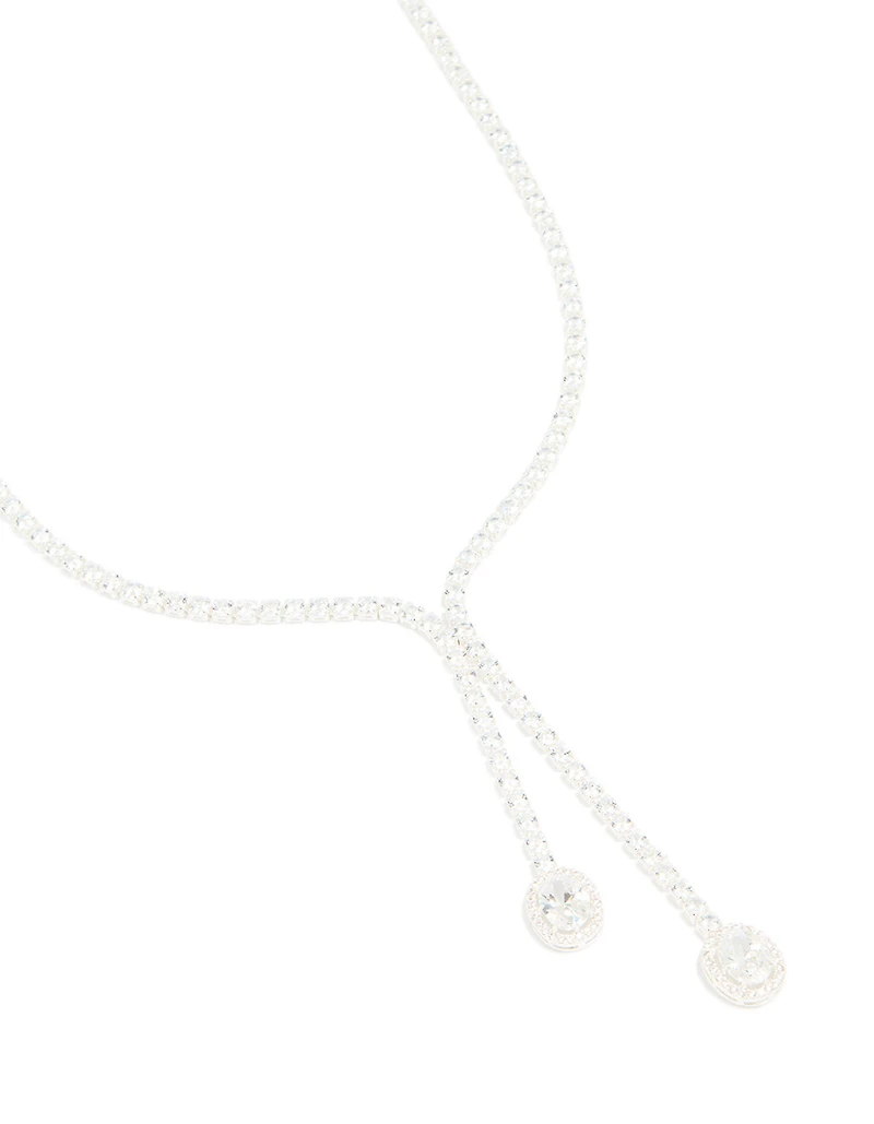 Silver Cubic Zirconia Pear Drop Y-Neck Necklace