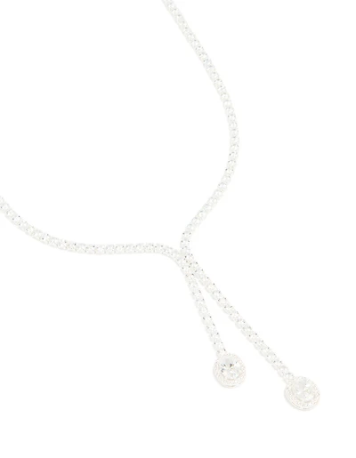 Silver Cubic Zirconia Pear Drop Y-Neck Necklace