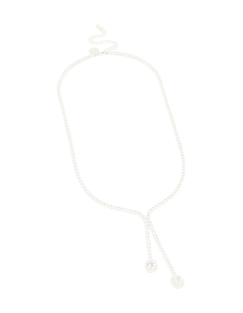Silver Cubic Zirconia Pear Drop Y-Neck Necklace