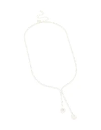 Silver Cubic Zirconia Pear Drop Y-Neck Necklace