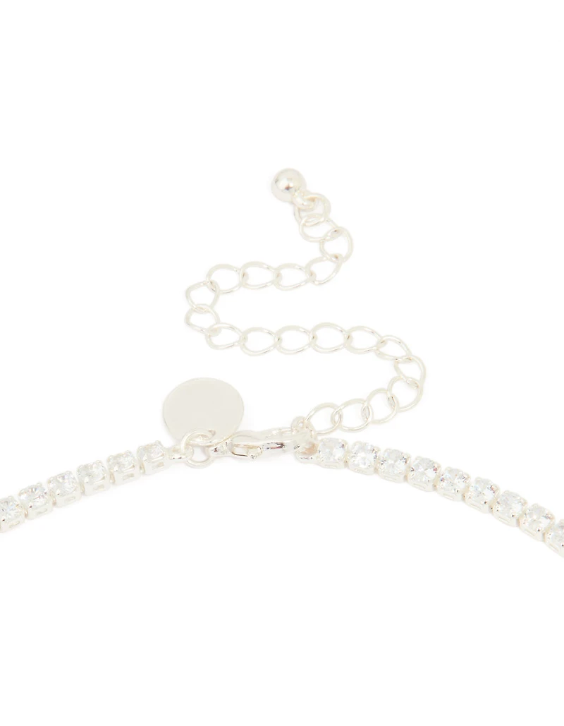Silver Cubic Zirconia Pear Drop Y-Neck Necklace