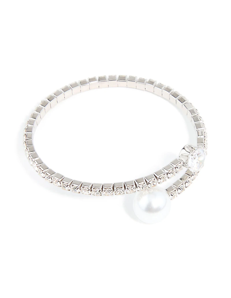 Poignet rond en perle en zircone cubique argenté