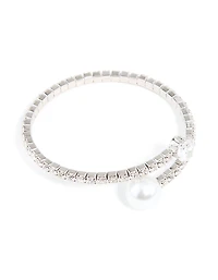 Poignet rond en perle en zircone cubique argenté