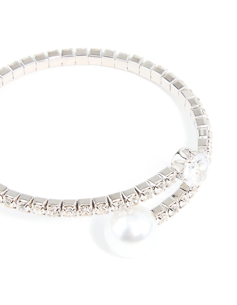 Poignet rond en perle en zircone cubique argenté