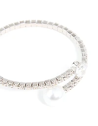 Poignet rond en perle en zircone cubique argenté