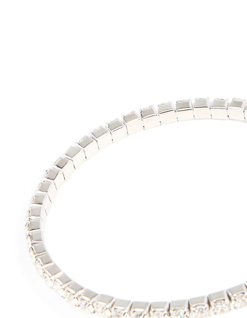 Poignet rond en perle en zircone cubique argenté