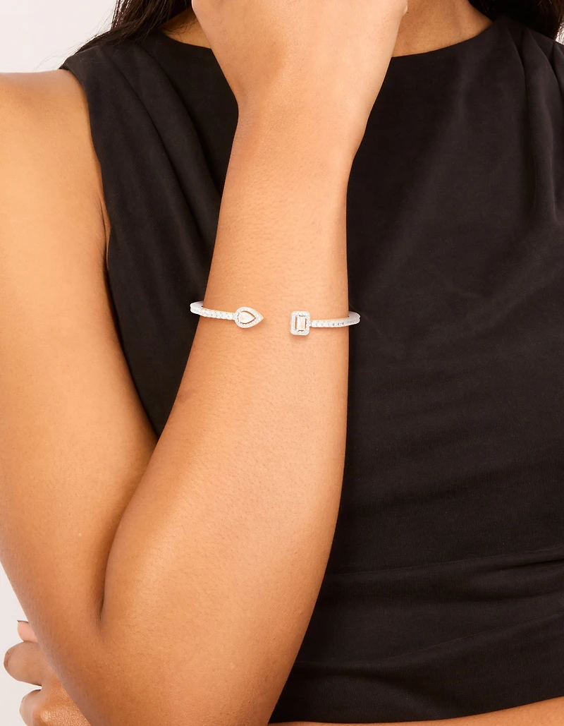 Silver Cubic Zirconia Pear Square Wrist Cuff