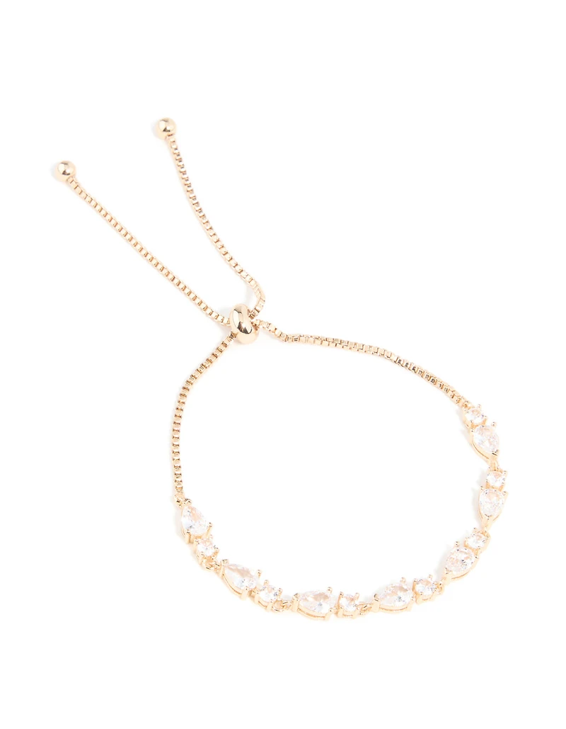 Gold Cubic Zirconia Marquise Toggle Bracelet