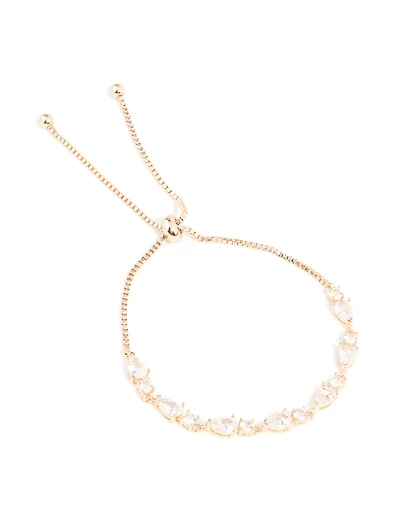 Gold Cubic Zirconia Marquise Toggle Bracelet