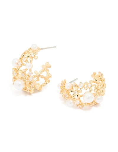 Gold Plated Acrylic Flower Graduating Huggie Earrings