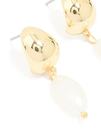 Gold Plated Freshwater Pearl Drop Hoop Earrings