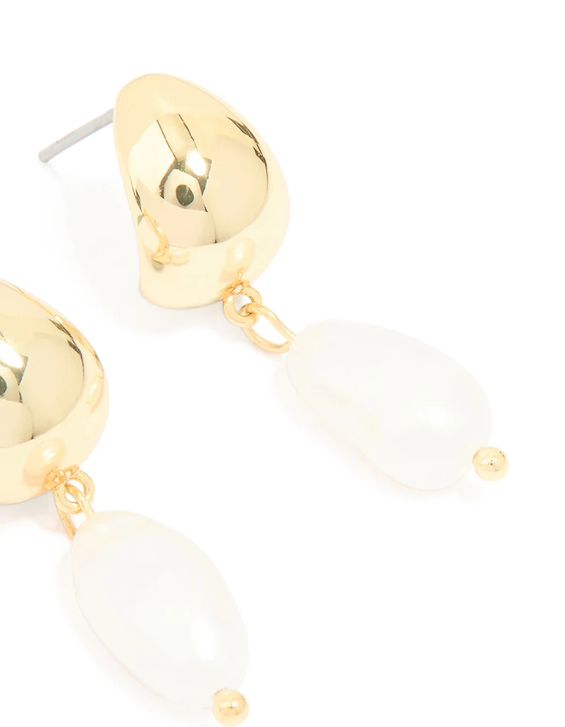 Gold Plated Freshwater Pearl Drop Hoop Earrings