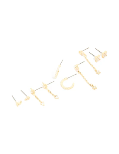 Gold Plated Dainty Celestial Mix Earrings 5-Pack