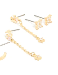 Gold Plated Dainty Celestial Mix Earrings 5-Pack