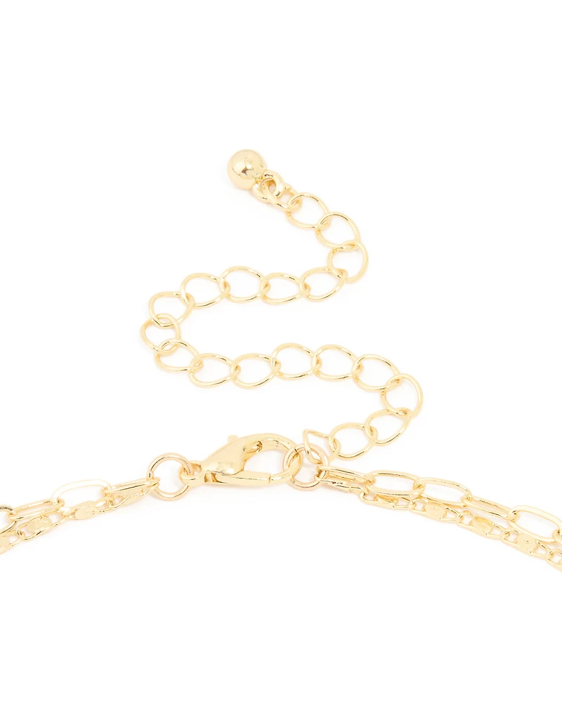 Gold Plated Diamante Cross Pendant Layered Necklace