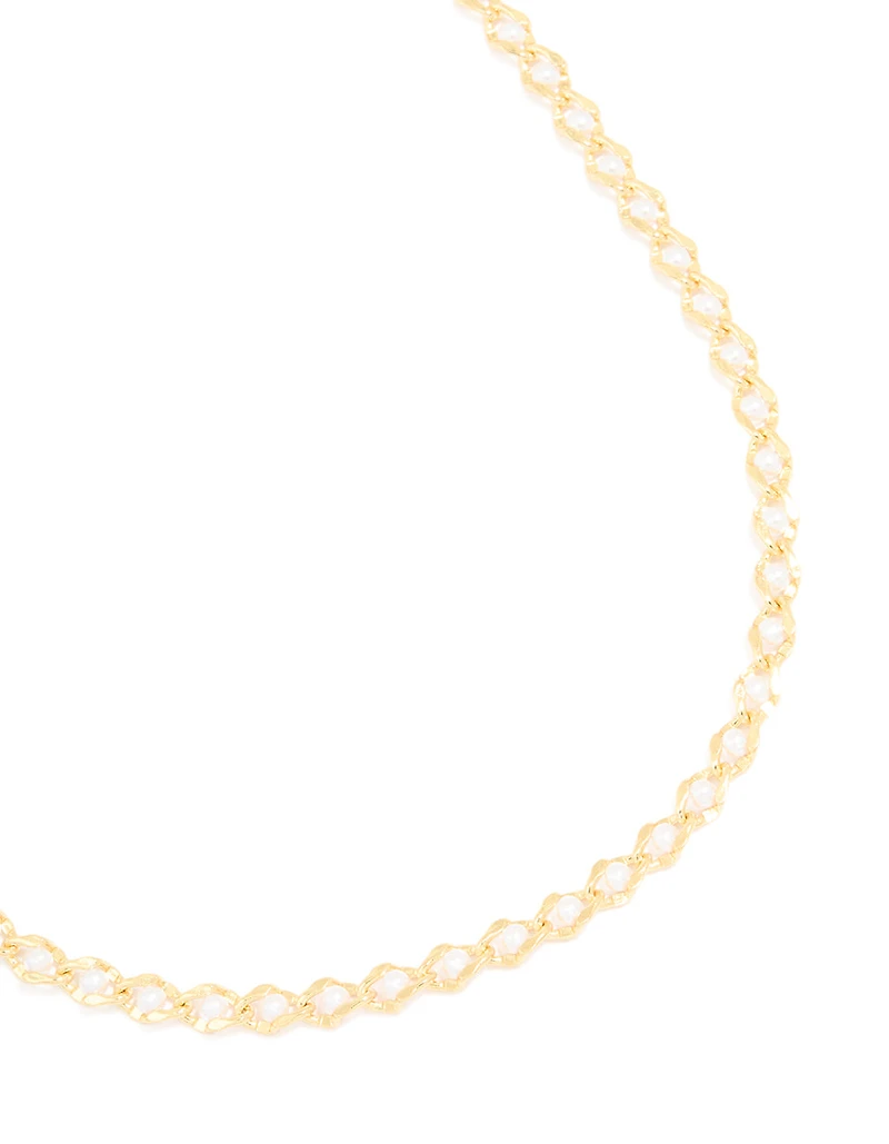 Gold Plated Pearl Inlay Chain Necklace